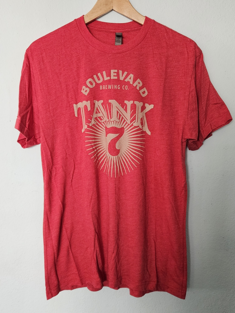 Red Short Sleeve Graphic Tee with Cream Print